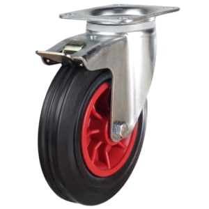 Black Rubber Tyre Swivel Castor (Short Brake)