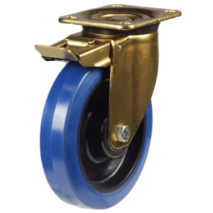 Blue Elastic Rubber Non-Marking Heavy Duty Gold Swivel Braked Castor
