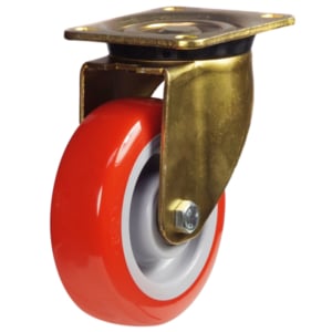 Red Polyurethane On Nylon Heavy Duty Gold Swivel Castor