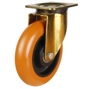 Orange Rounded Profile Polyurethane On Cast Iron Gold Swivel Castor