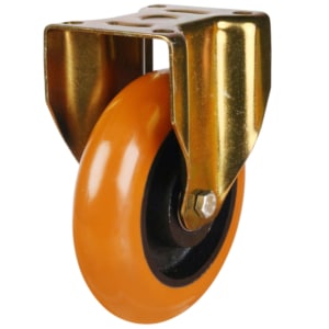 Orange Rounded Profile Polyurethane On Cast Iron Gold Fixed Castor