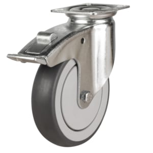 Grey Thermoplastic Rubber Tyred Swivel Braked Castor