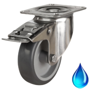 Grey Thermoplastic Stainless Steel Swivel Braked Castor